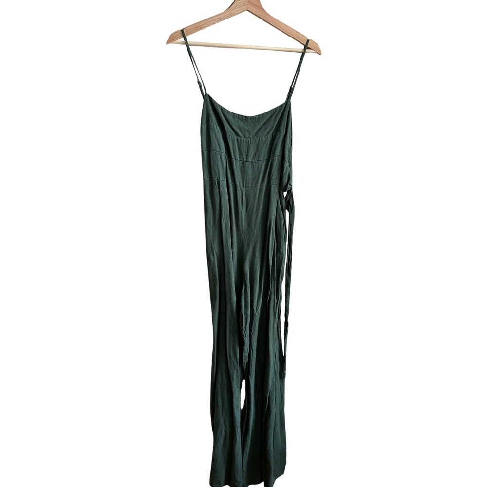 Universal Thread Tie Back Wide Leg Jumpsuit S Olive Green Womens Linen Blend